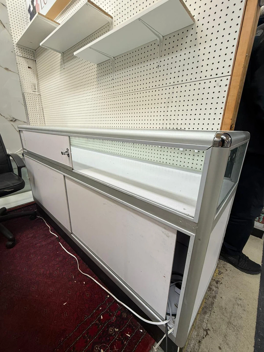 Glass Display Showcase Counter with Silver Trim