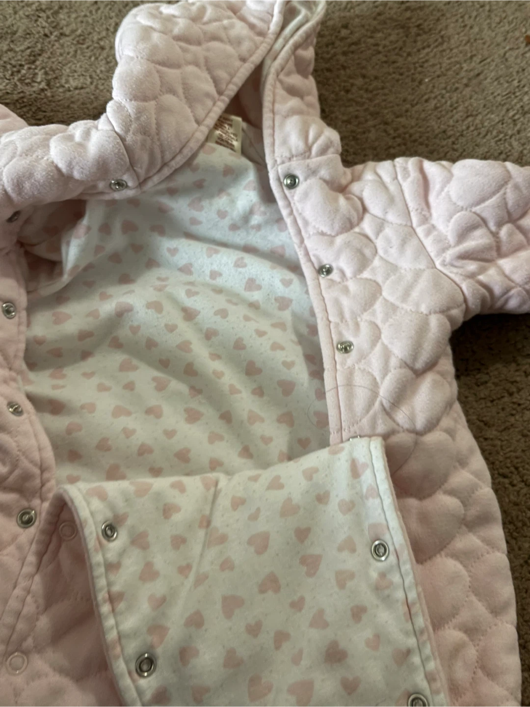 Pink Quilted Heart Baby Snowsuit with Hood - photo 2