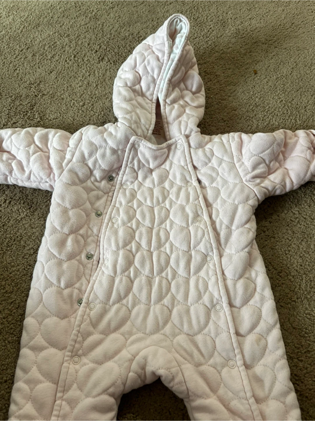 Pink Quilted Heart Baby Snowsuit with Hood