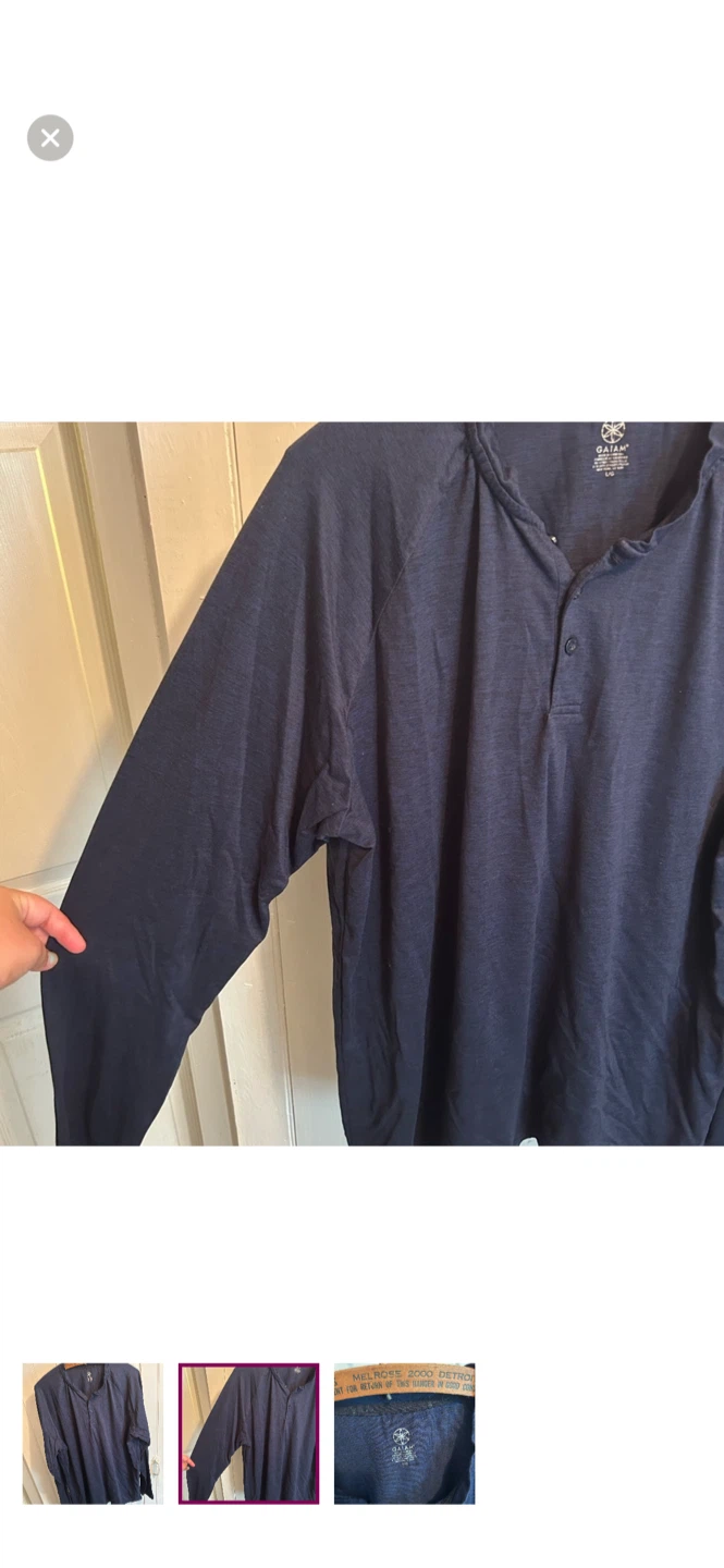 Gaiam Long Sleeve Henley Shirt - Navy Blue - Size L - photo 2