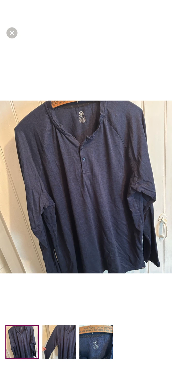 Gaiam Long Sleeve Henley Shirt - Navy Blue - Size L