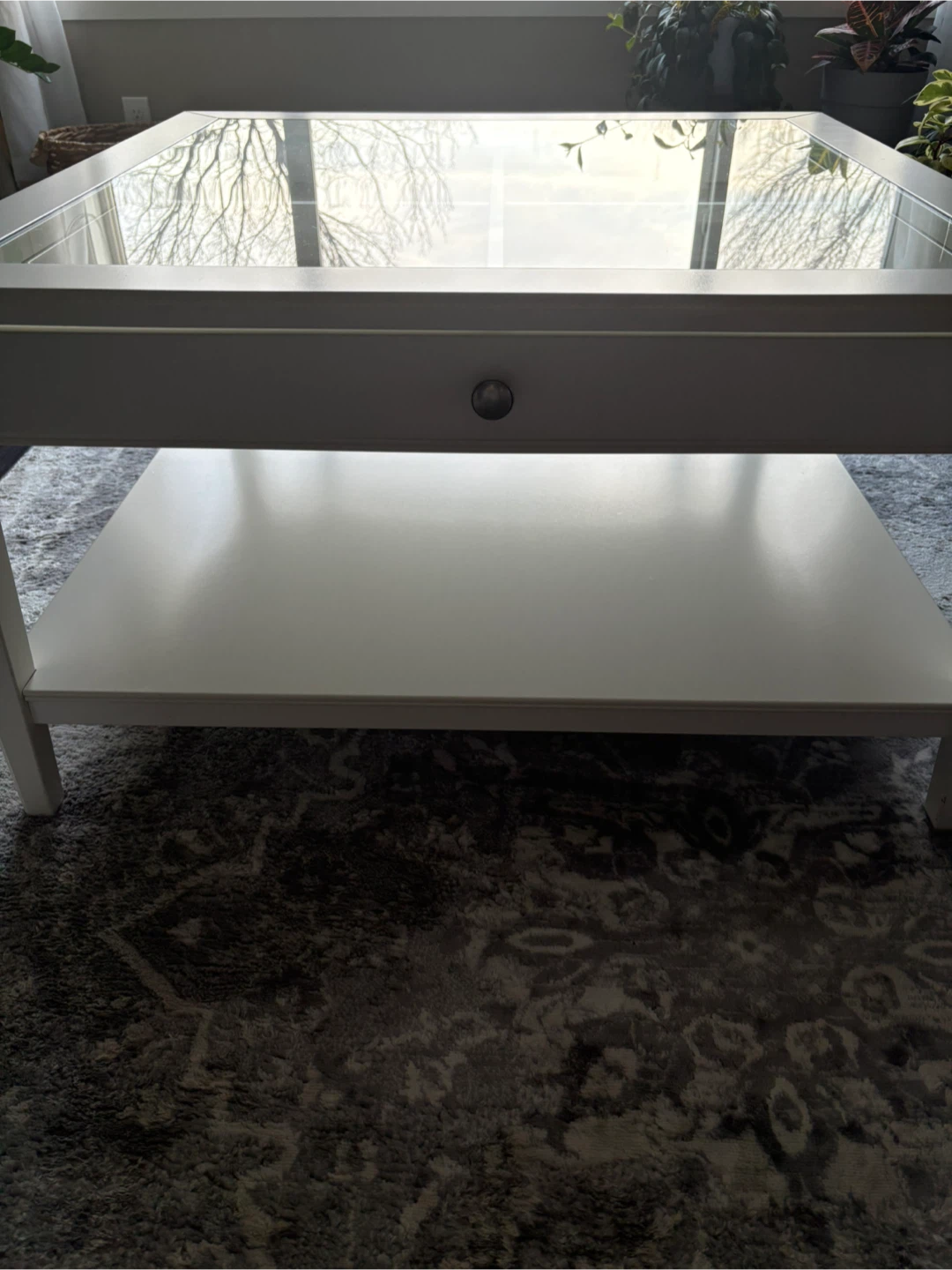 White Coffee Table with Glass Top and Drawer - photo 3