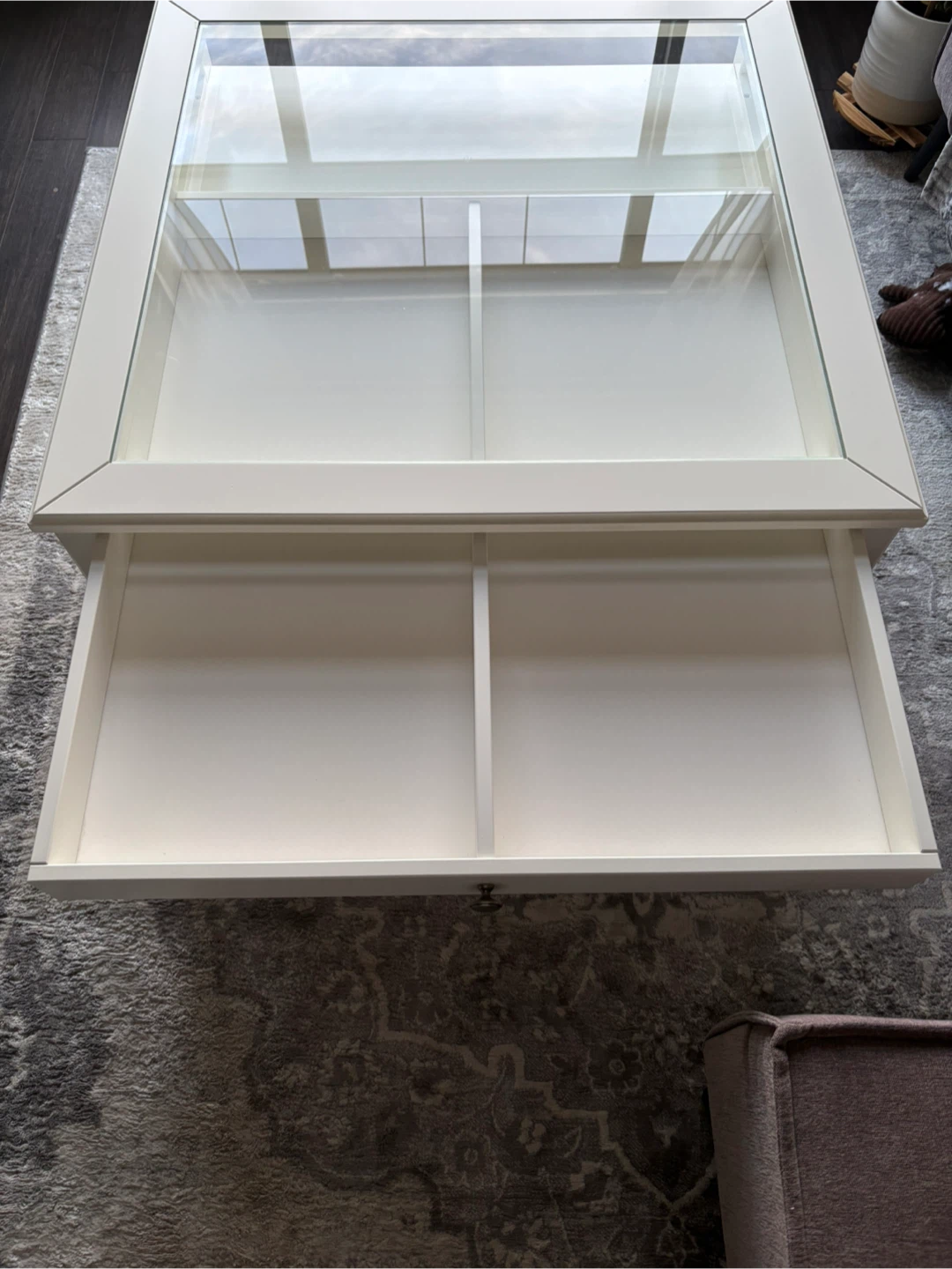 White Coffee Table with Glass Top and Drawer - photo 2