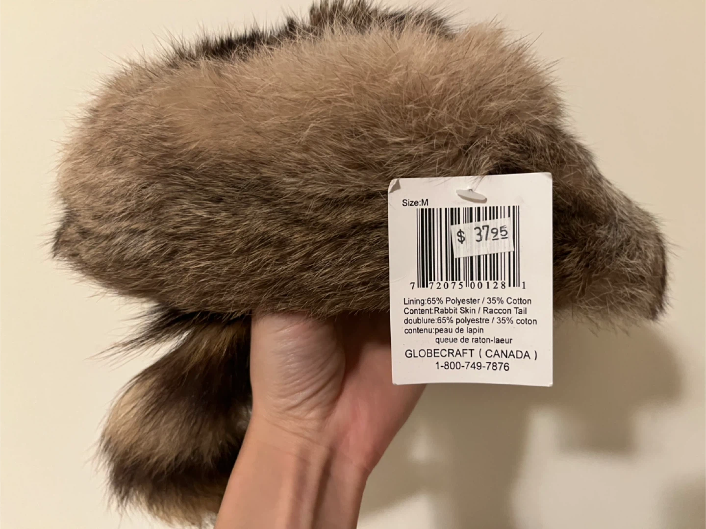 Globecraft Raccoon Tail Fur Hat - Size M