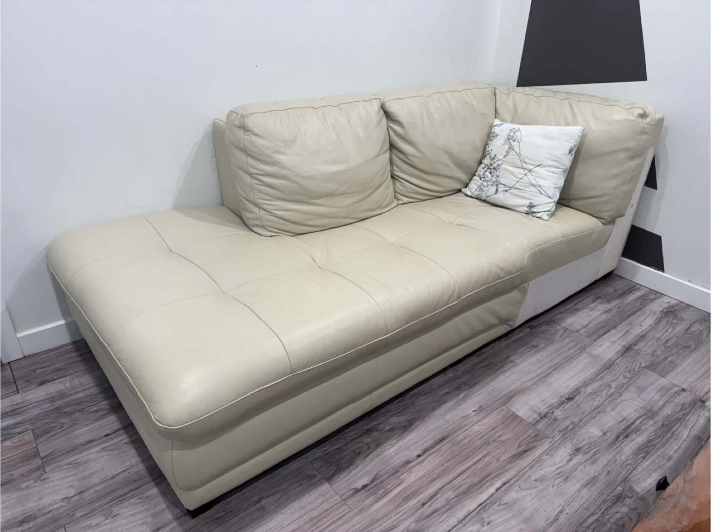 Cream Leather Chaise Lounge sofaSofa - photo 2