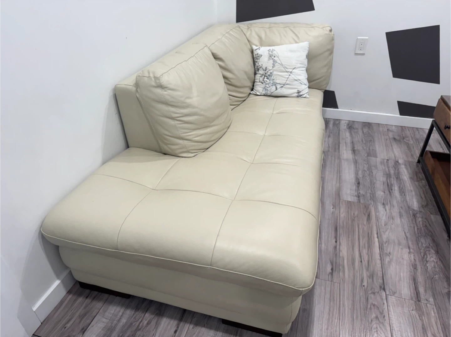 Cream Leather Chaise Lounge sofaSofa - photo 3