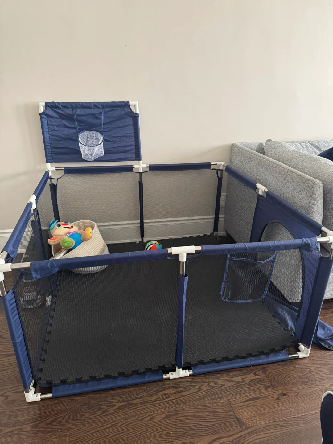 Blue Playpen with Basketball Hoop