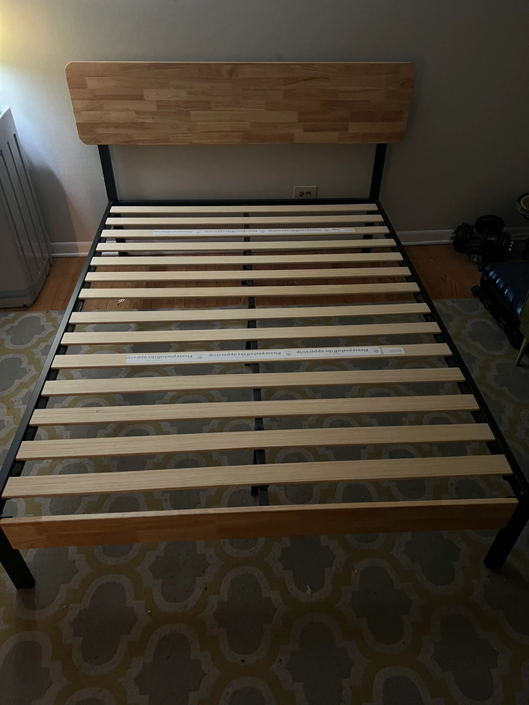 Queen Metal Bed Frame with Wood Headboard