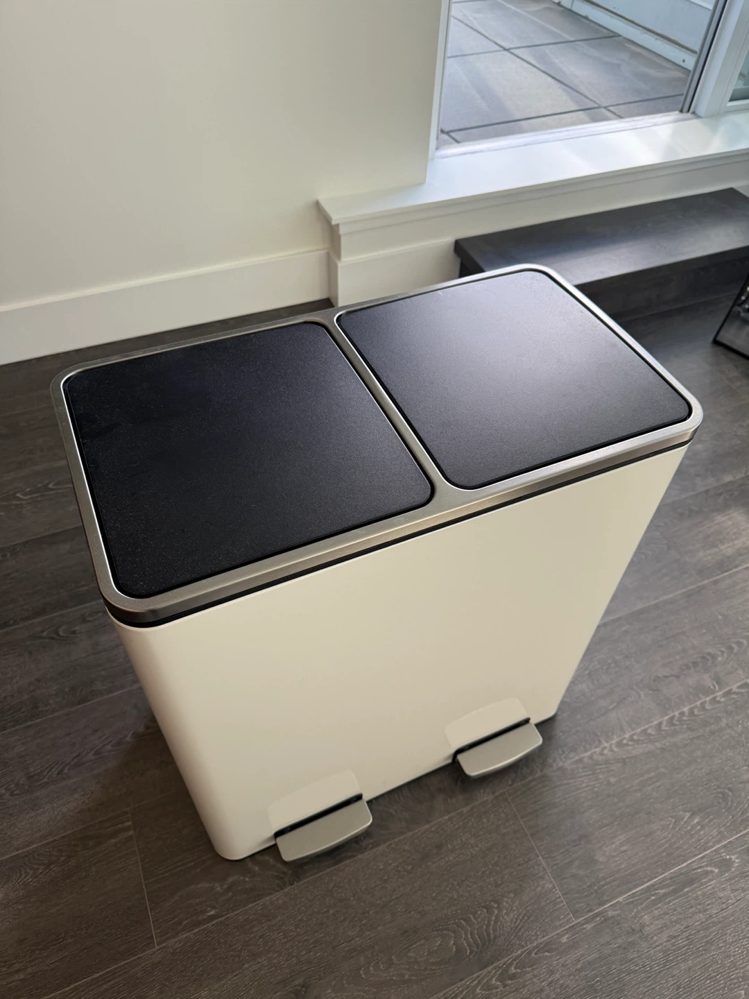 White Dual Compartment Step Bin Trash Can