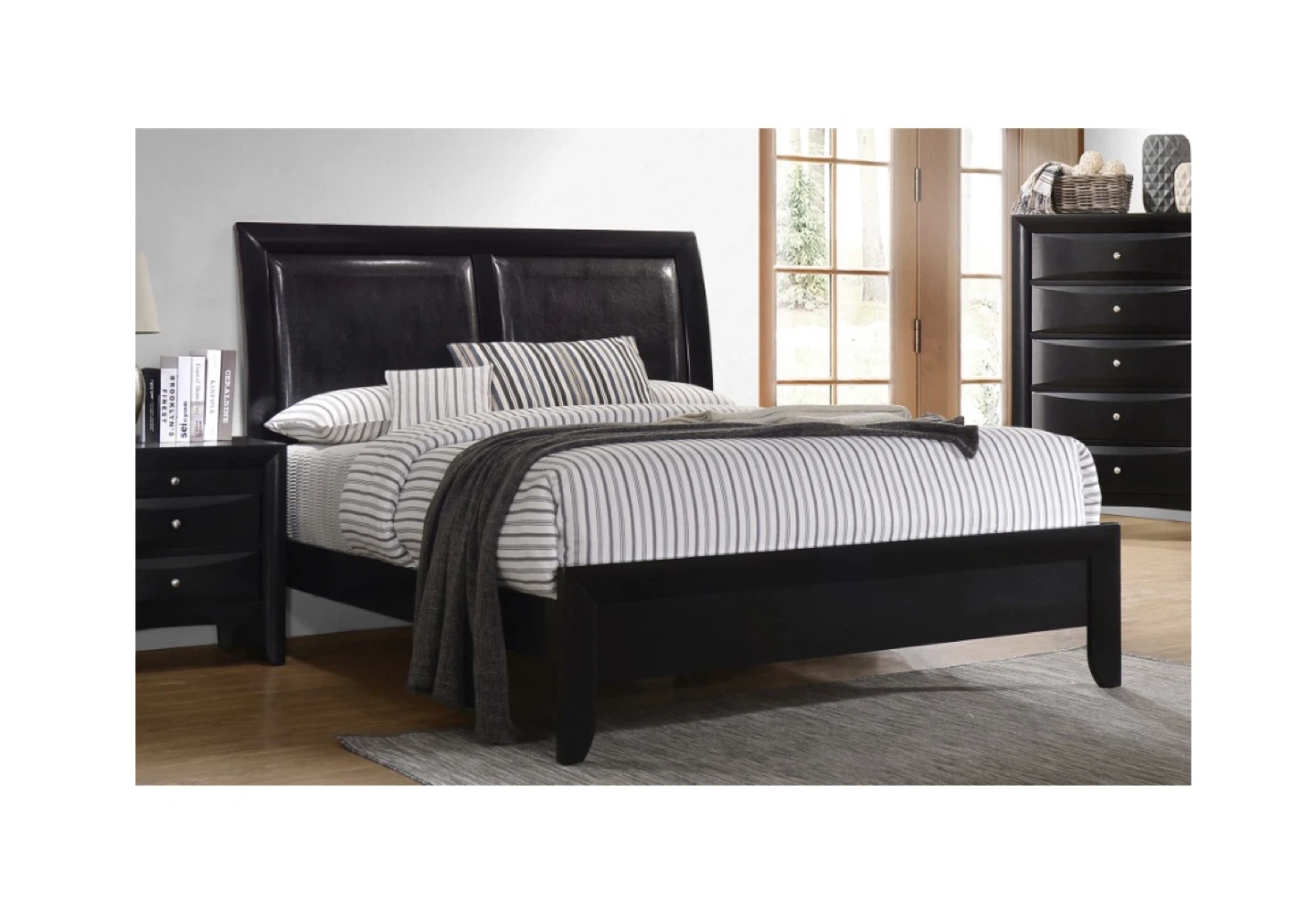 Black Queen Bed Frame with Padded Headboard - photo 2