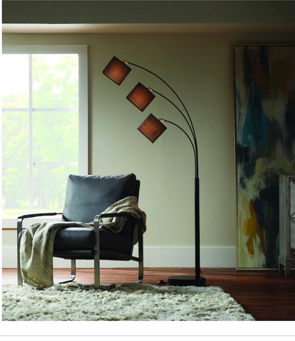 Black 3-Arc Floor Lamp with Square Shades - photo 2