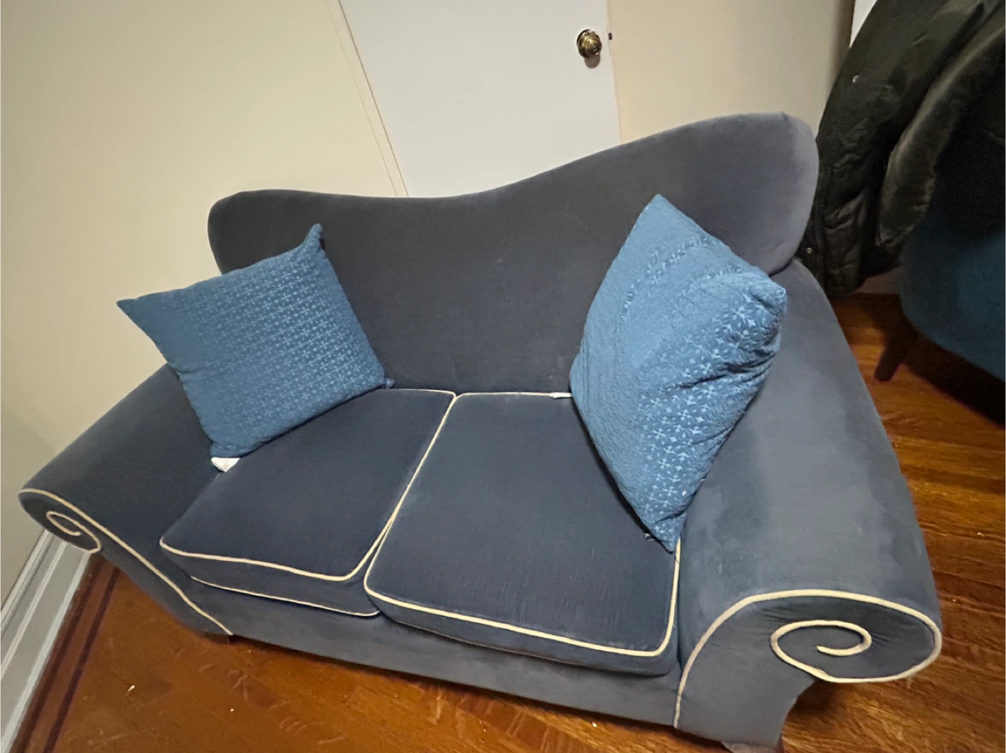 Dark Blue Loveseat with Accent Pillows - photo 3