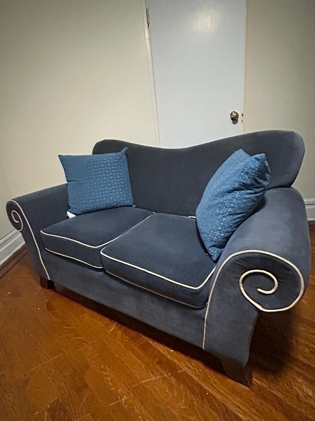 Dark Blue Loveseat with Accent Pillows - photo 2