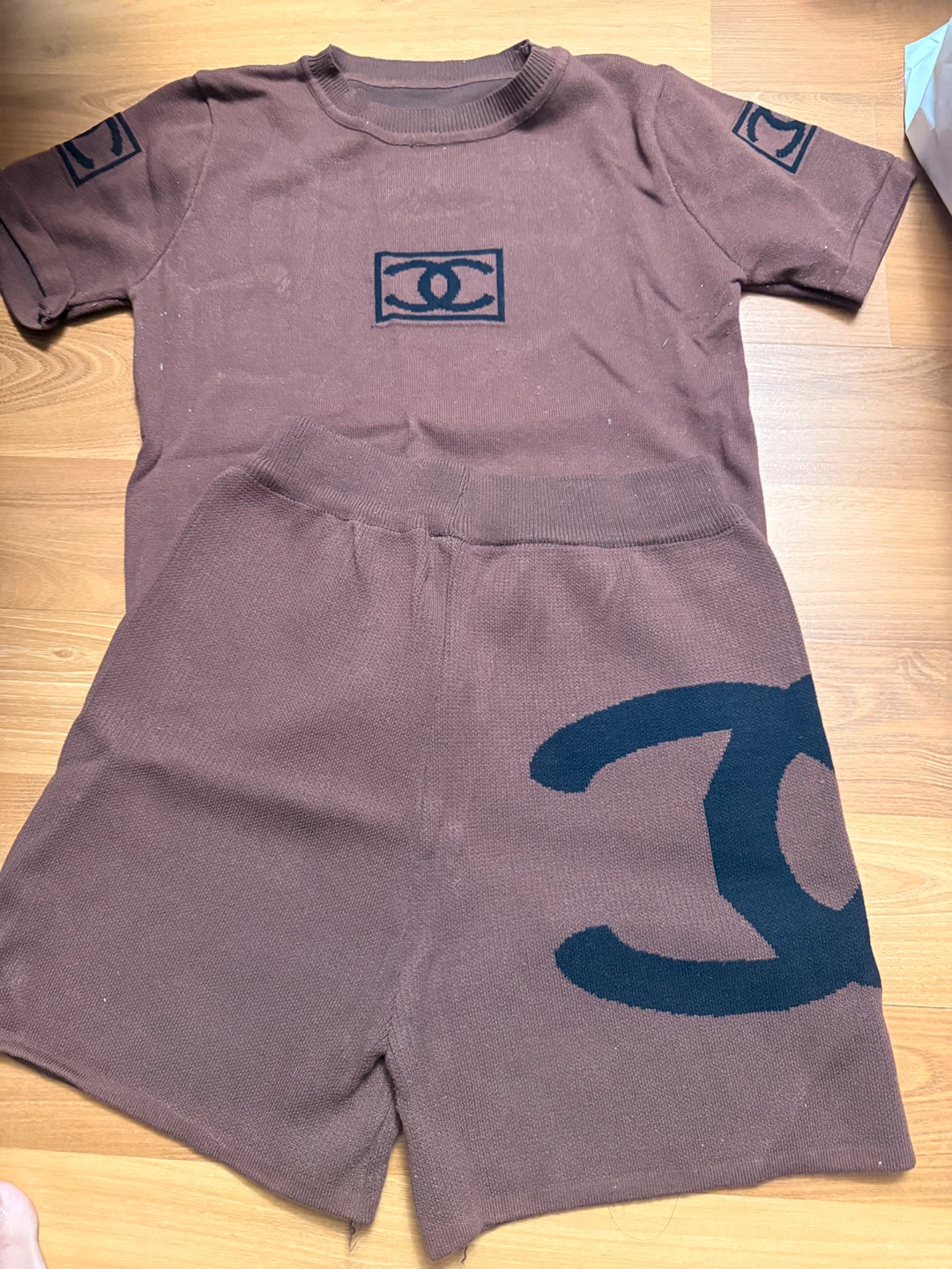 Brown Chanel Knit Shorts Set