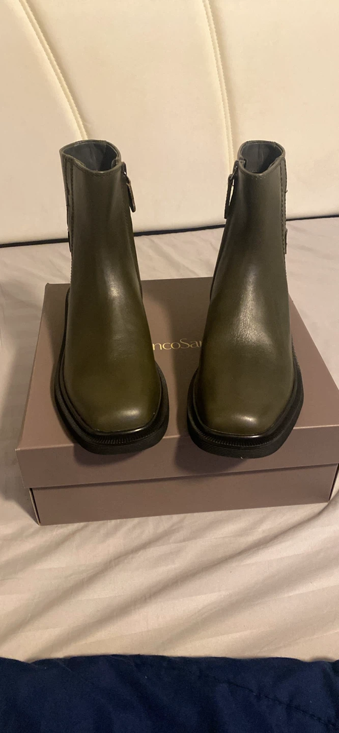 Franco Sarto L-Axel Olive Leather Ankle Boots Size 8.5