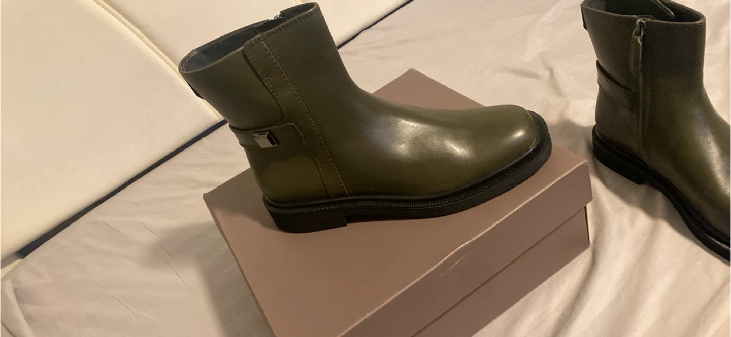 Franco Sarto L-Axel Olive Leather Ankle Boots Size 8.5 - photo 4