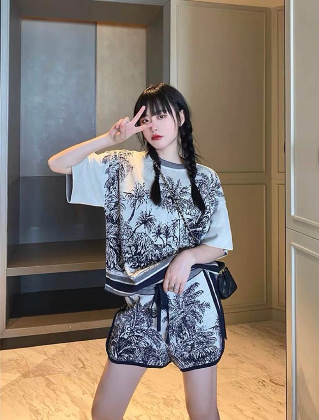 Women's Palm Tree Print T-Shirt and Shorts Set