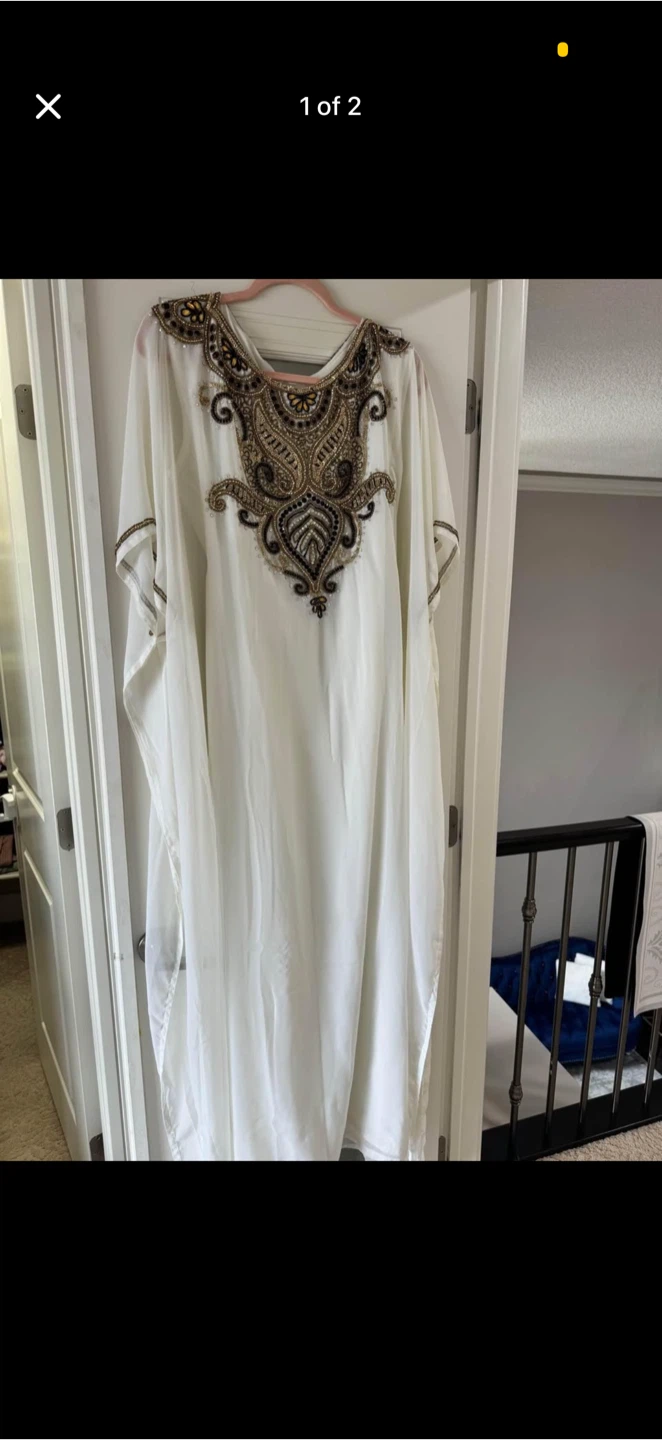 White Beaded Kaftan Dress