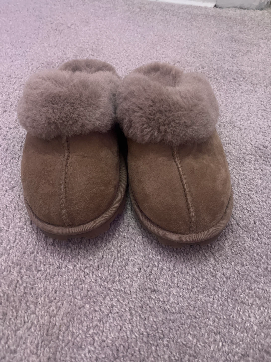 Brown Suede Slippers with Fur Trim