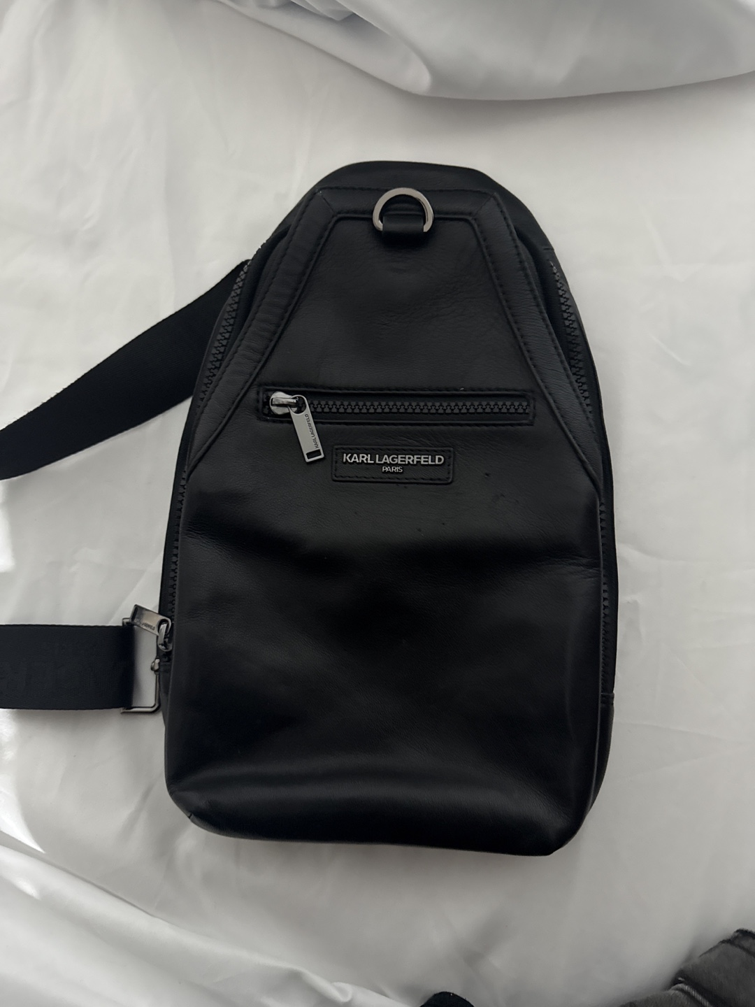 Karl Lagerfeld Paris Black Leather Sling Bag