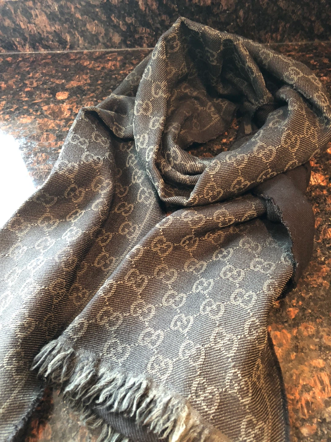 GUCCI Dark Grey Wool Scarf
