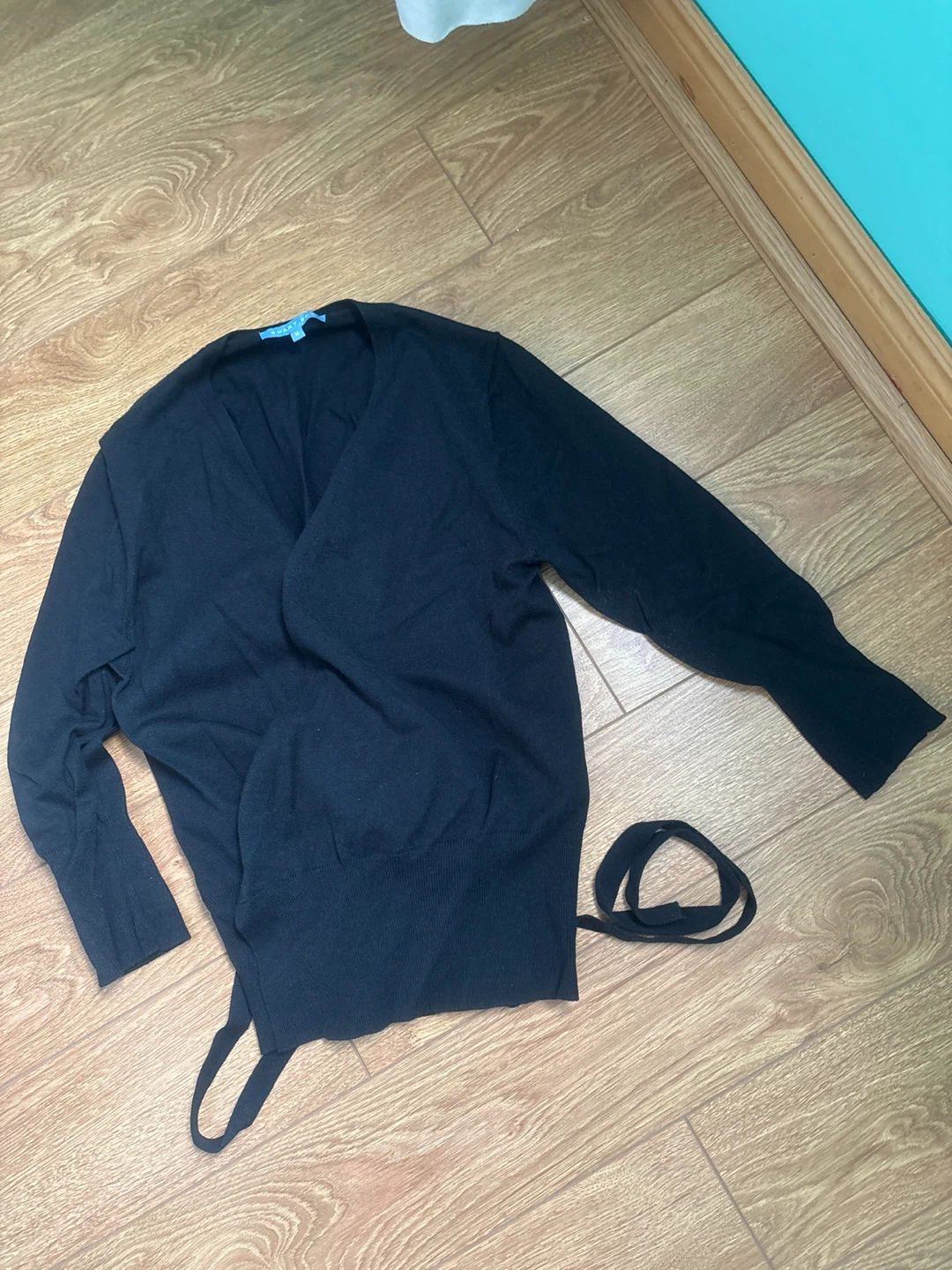 Black Cardigan Sweater with Tie Details - photo 2