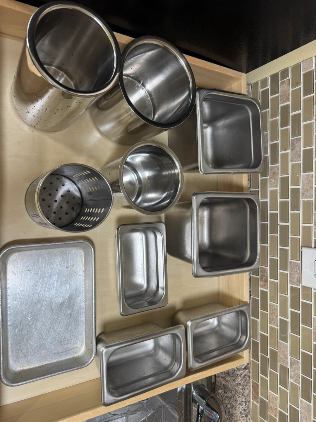 Stainless Steel Food Pan and Utensil Holder Set