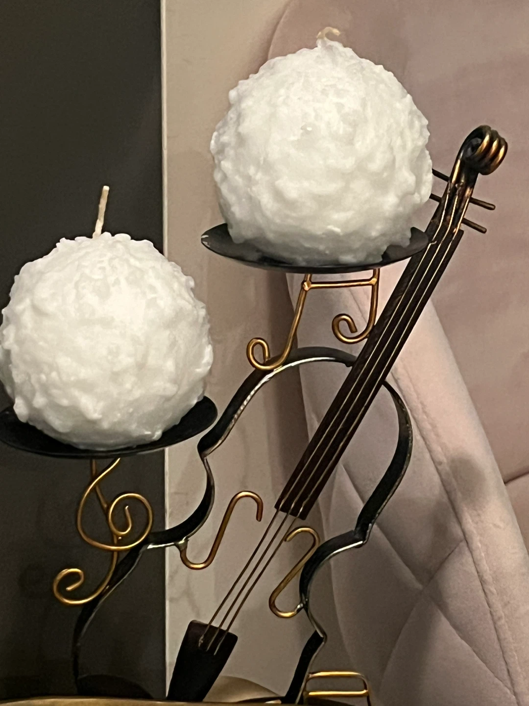 Decorative Violin Candle Holder with 2 White Ball Candles