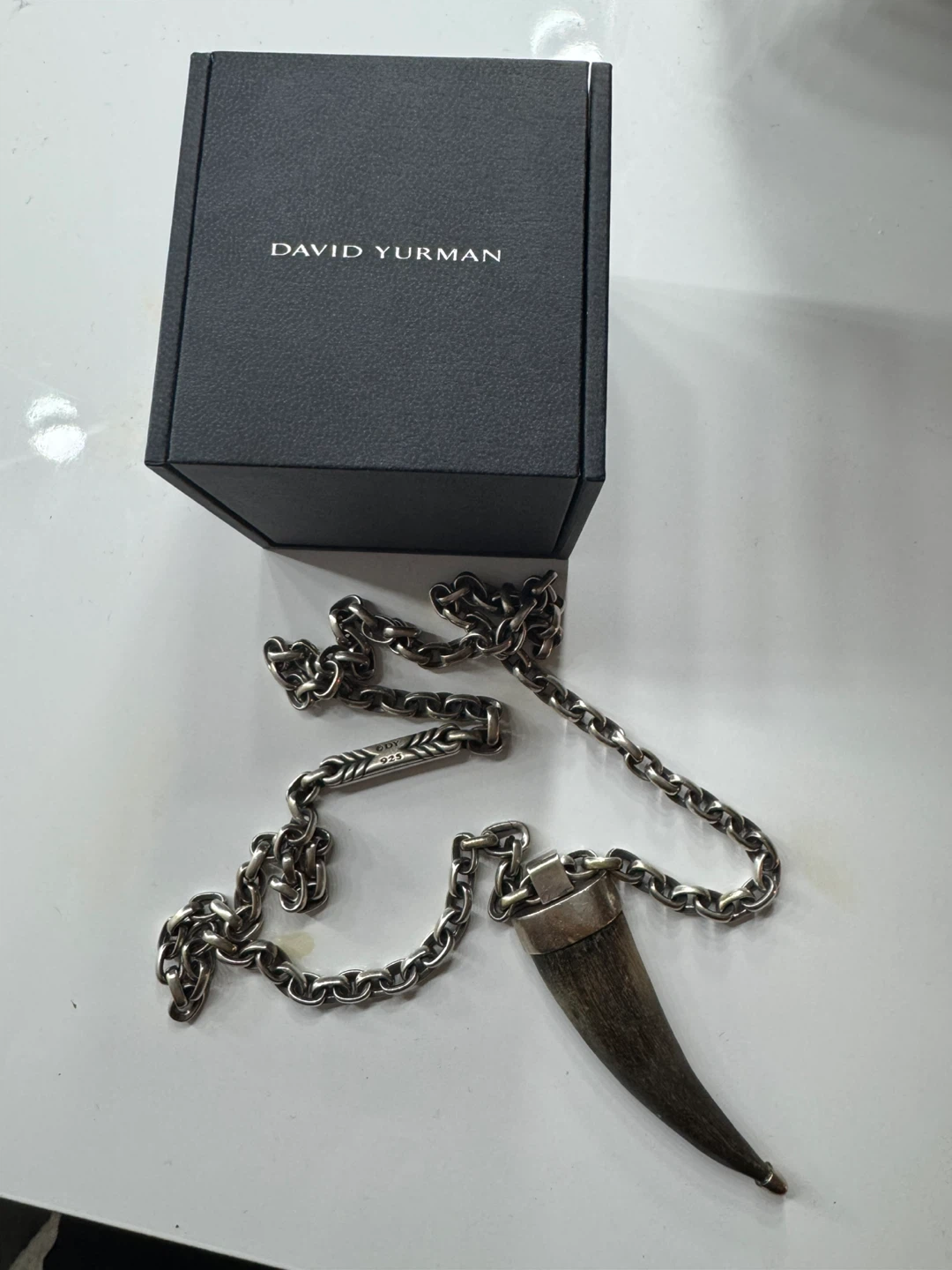 David Yurman Sterling Silver Chain Necklace with Horn Pendant