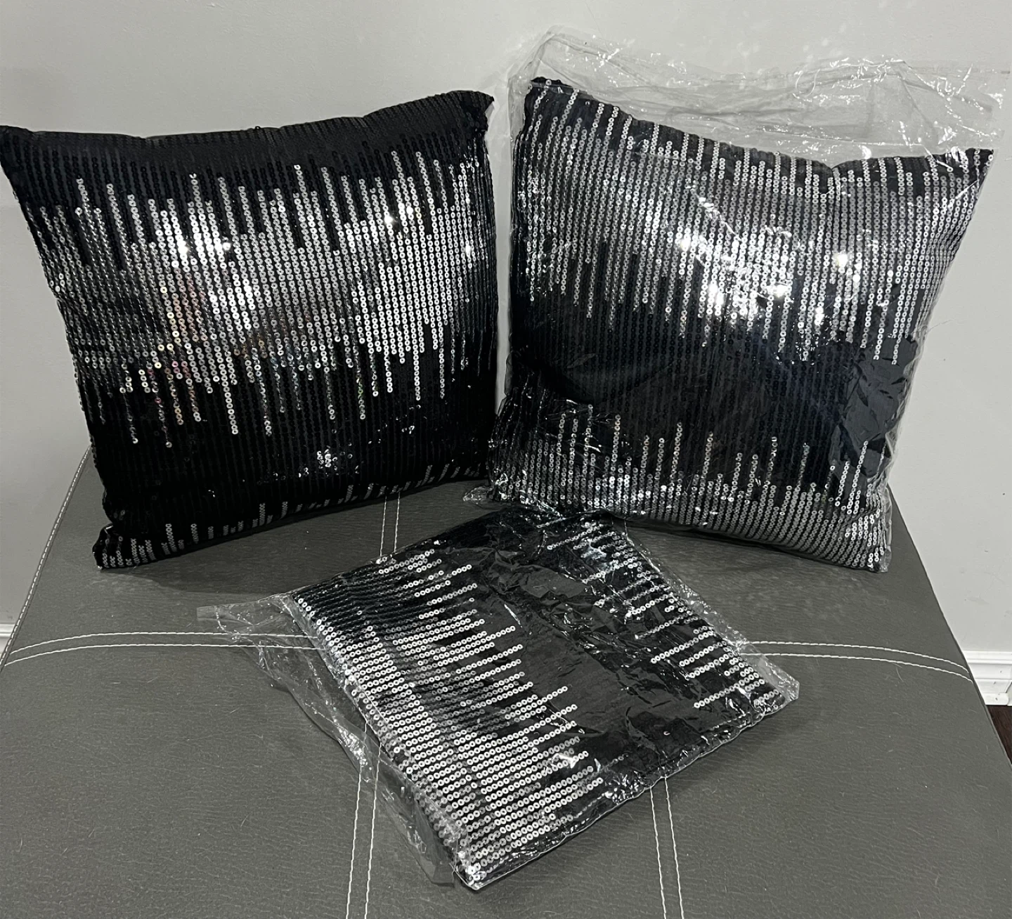 Black & Silver Sequin Throw Pillow Set