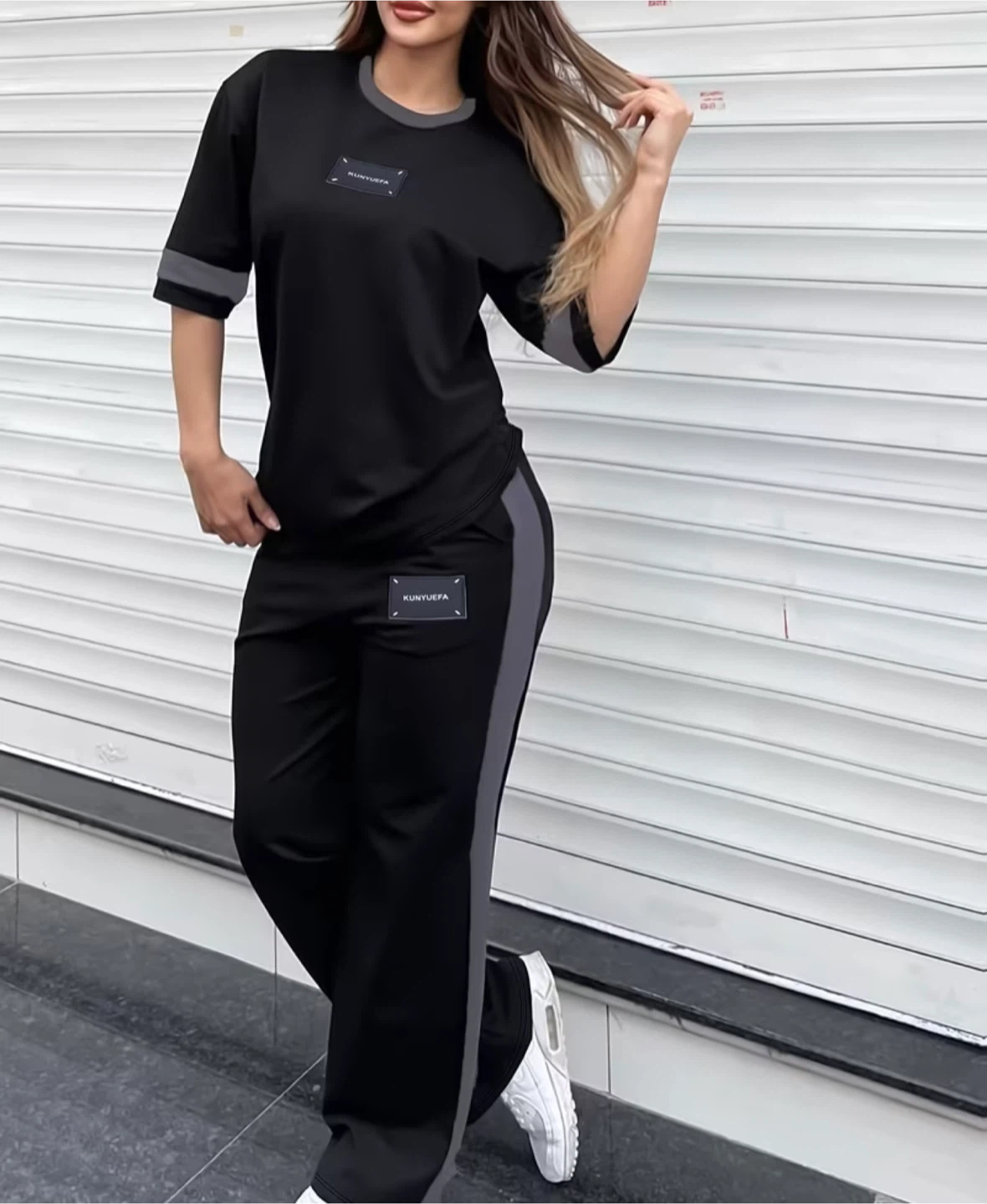 KUNYUEFA Black & Grey Tracksuit Set - Size Medium - photo 4