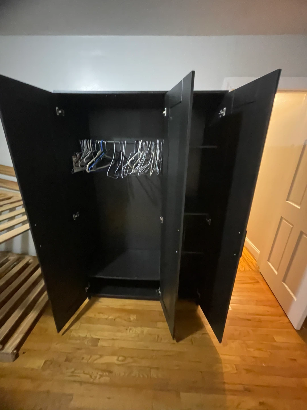 Black 3-Door Wardrobe with Mirror - photo 2