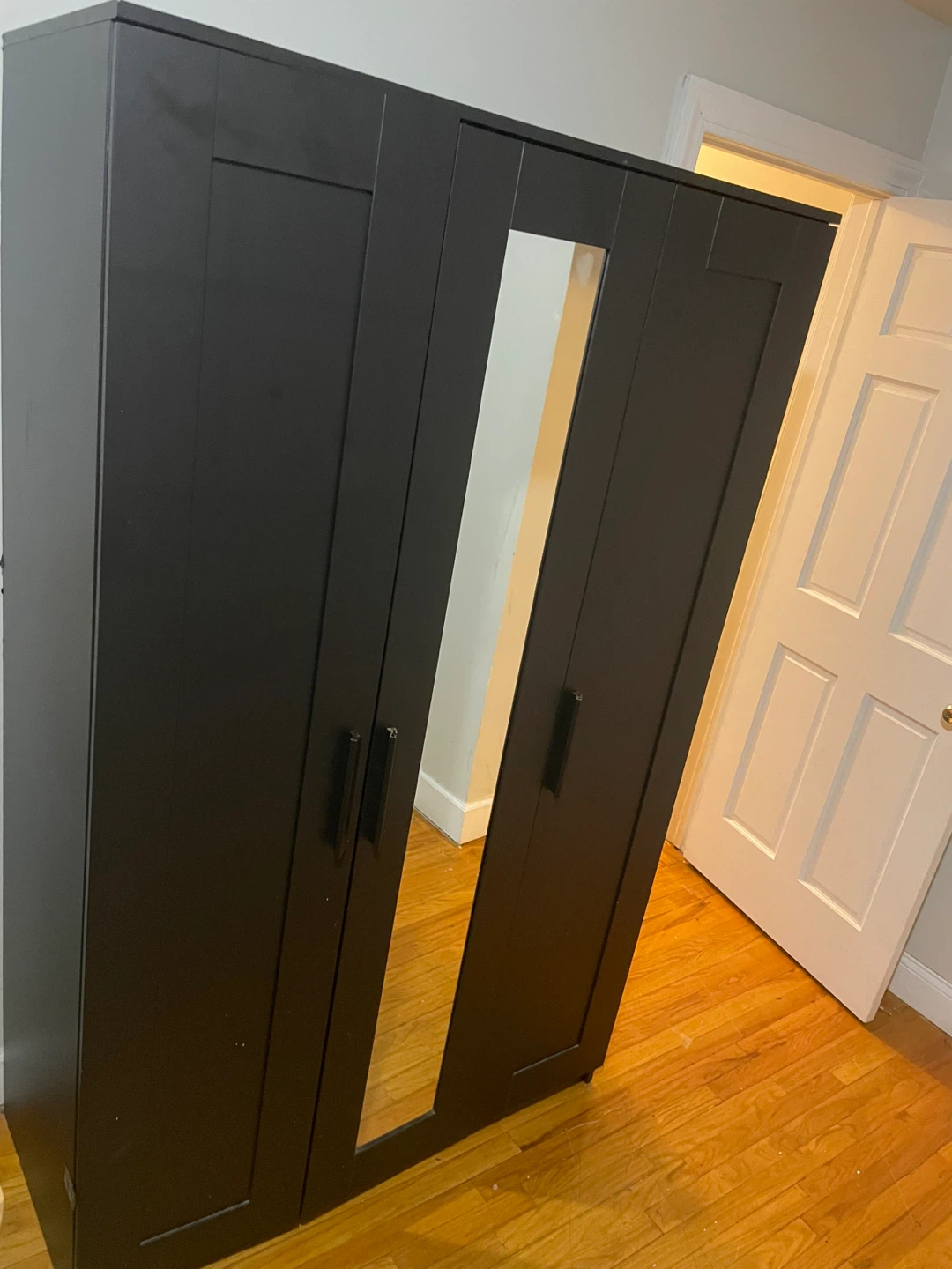 Black 3-Door Wardrobe with Mirror - photo 3