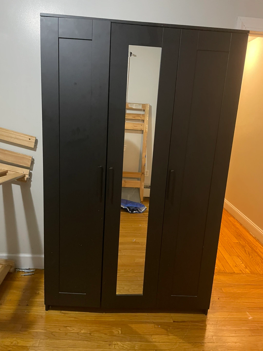 Black 3-Door Wardrobe with Mirror