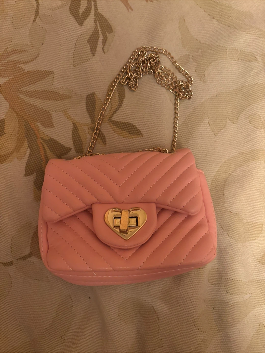 Pink Quilted Crossbody Bag with Gold Chain