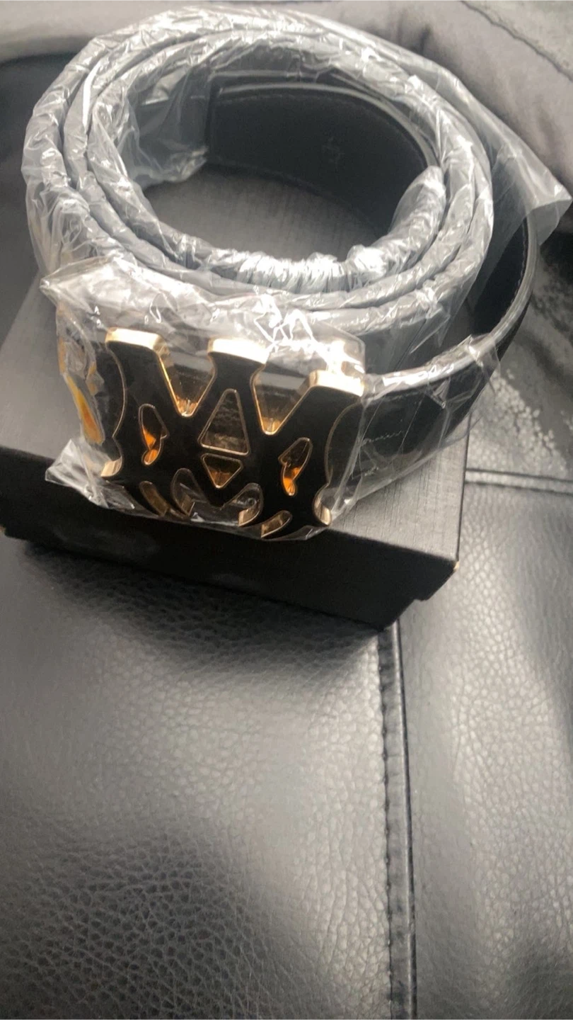 Amiri Black Leather Belt with Gold Buckle