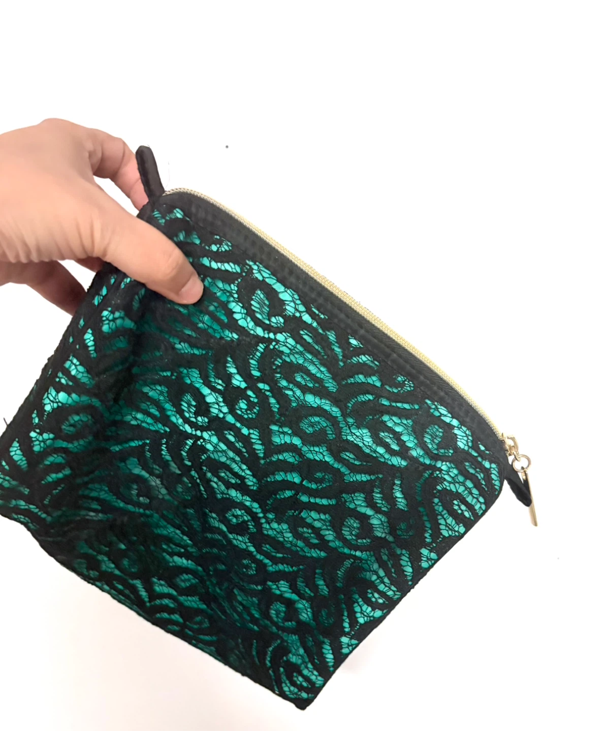 Black and Teal Lace Cosmetic Bag