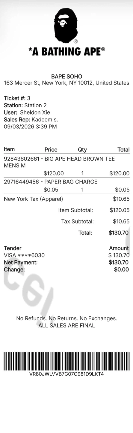 A Bathing Ape Big Ape Head Brown Tee - Mens Medium - photo 5