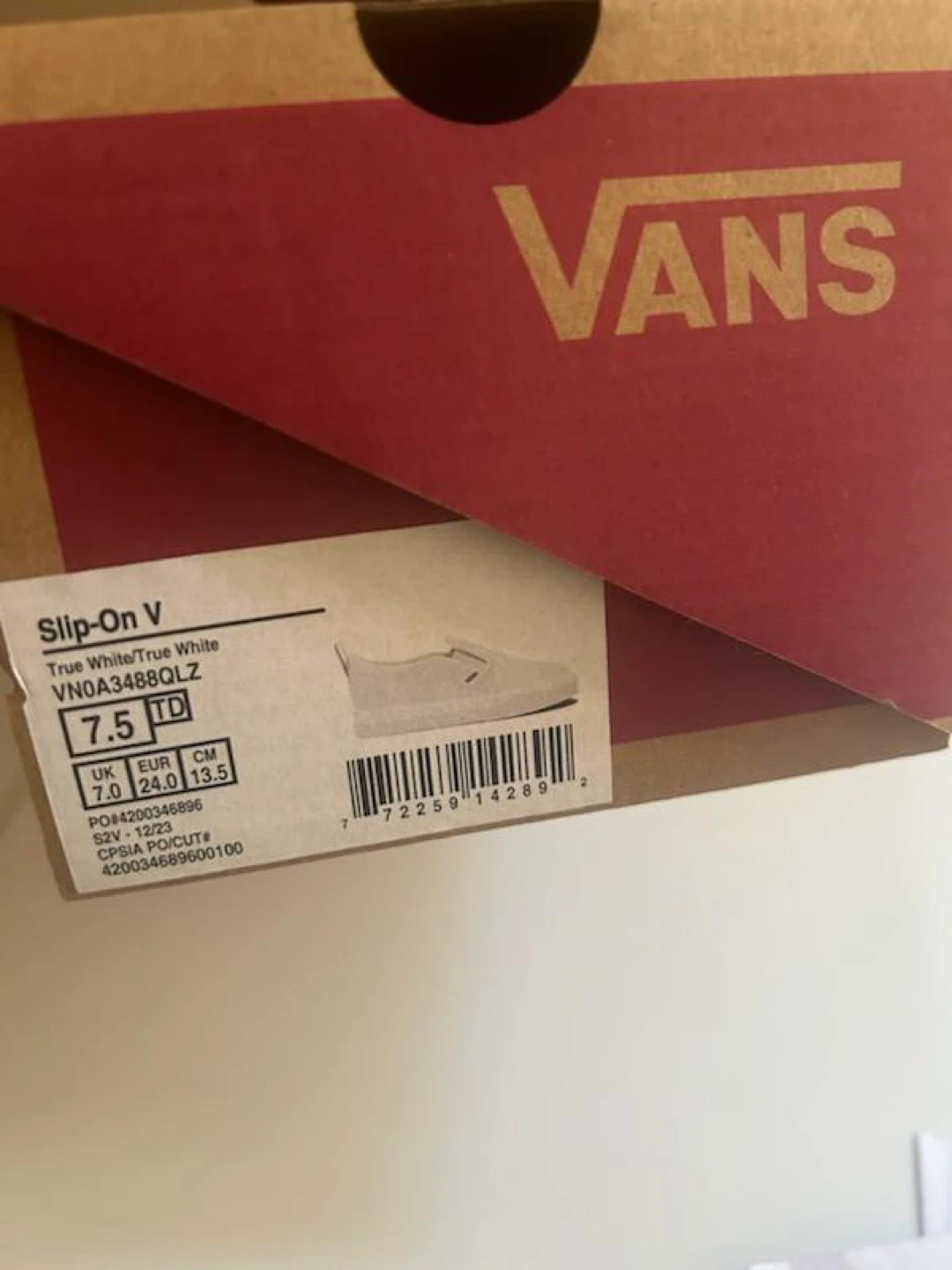 Vans Slip-On V Toddler Shoes True White Size 7.5 TD - photo 2