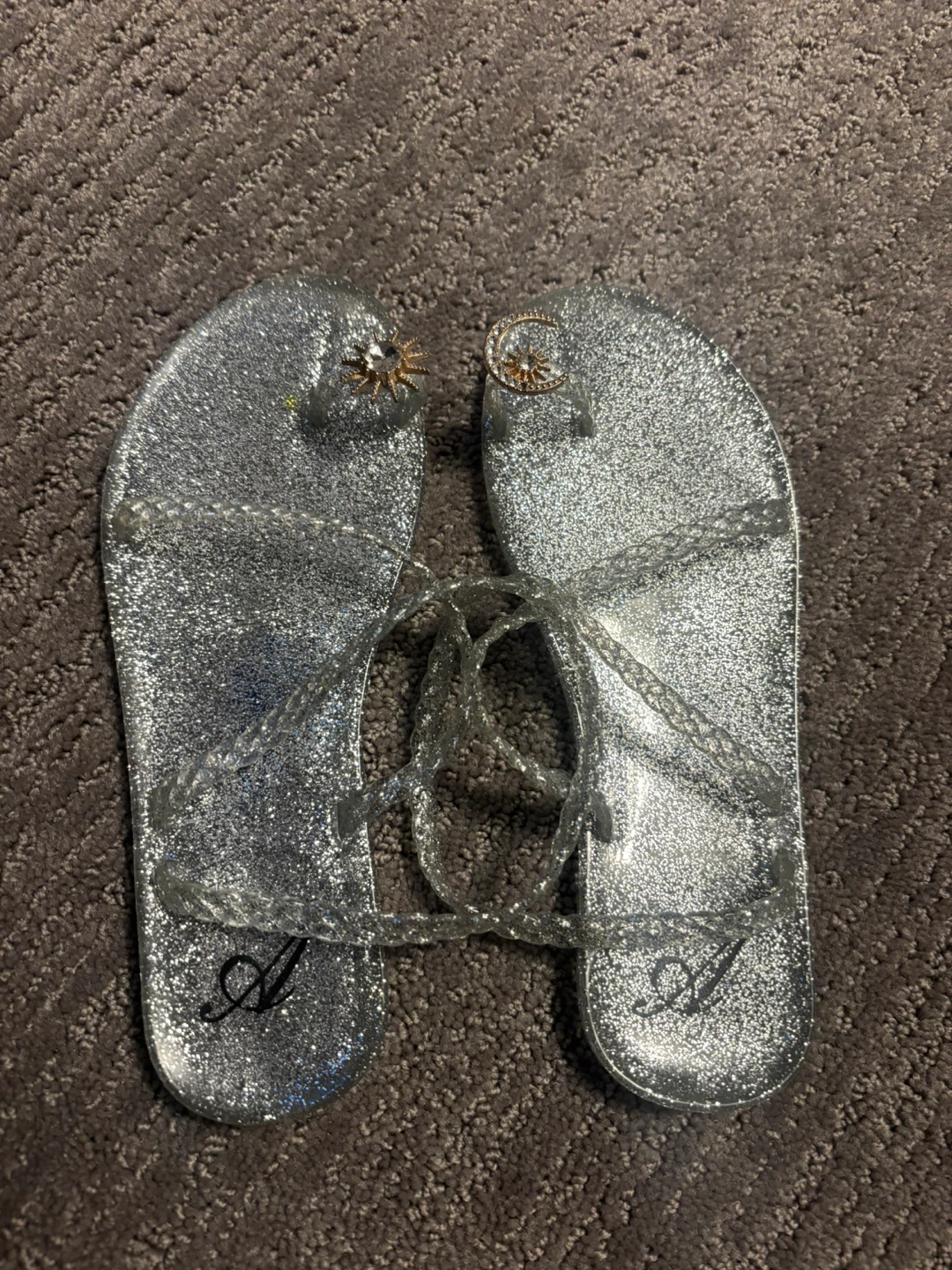 Glittery Silver Sandals with Sun and Moon
