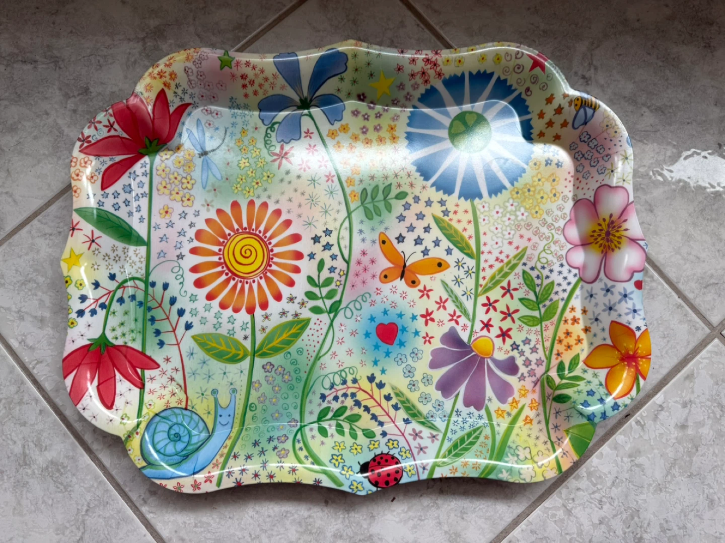Decorative Serving Tray with Floral Design