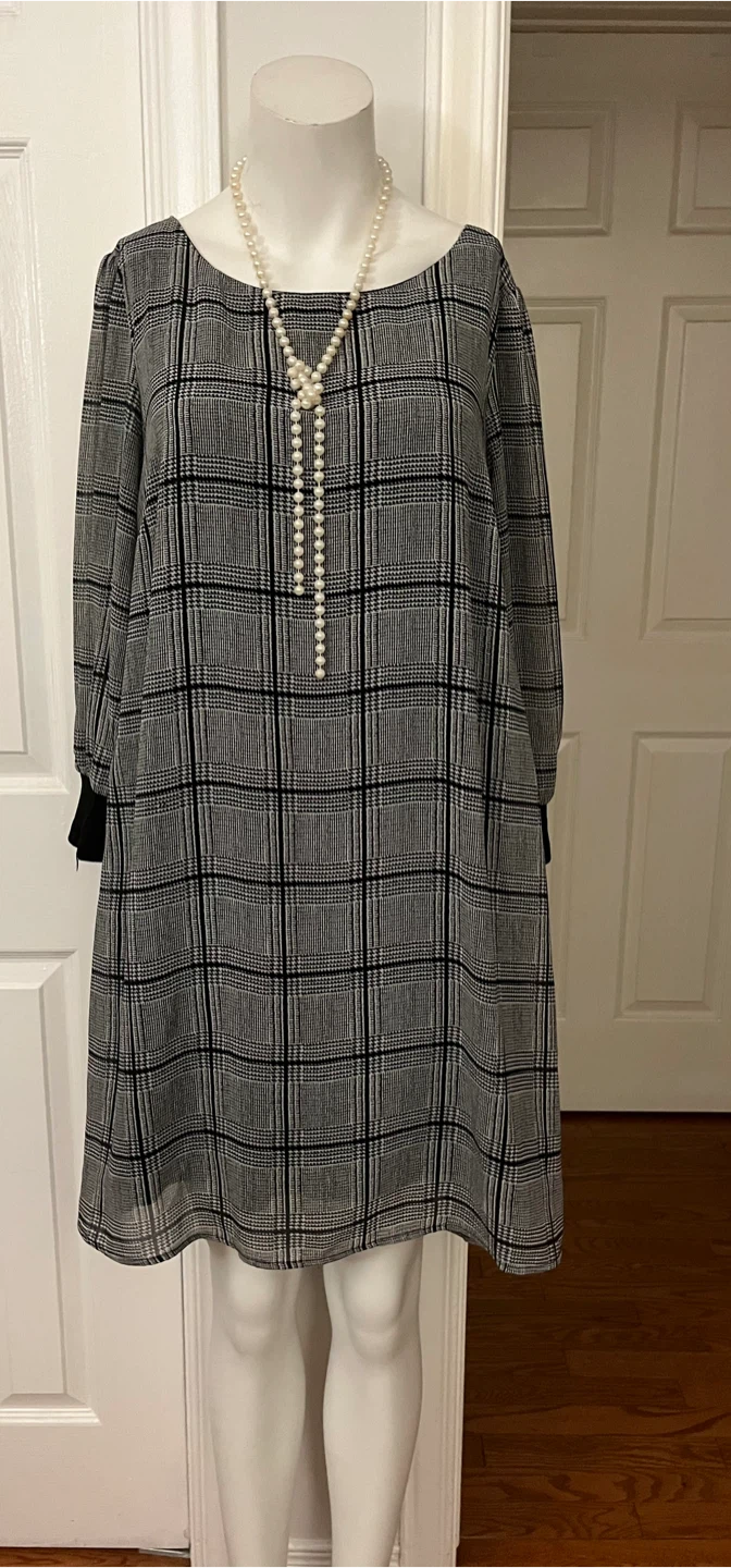 Luxology Plaid Long Sleeve Shift Dress Size 8