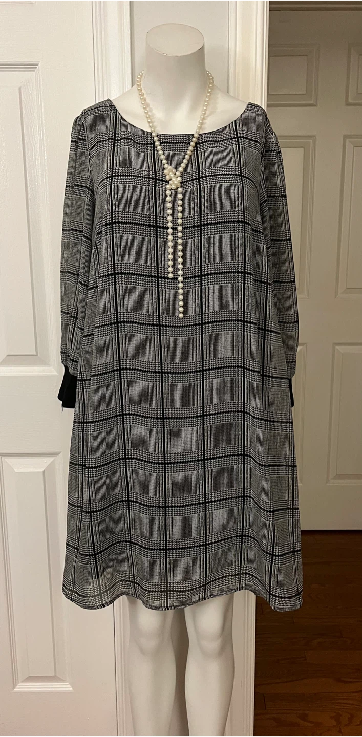 Luxology Plaid Long Sleeve Shift Dress Size 8 - photo 3