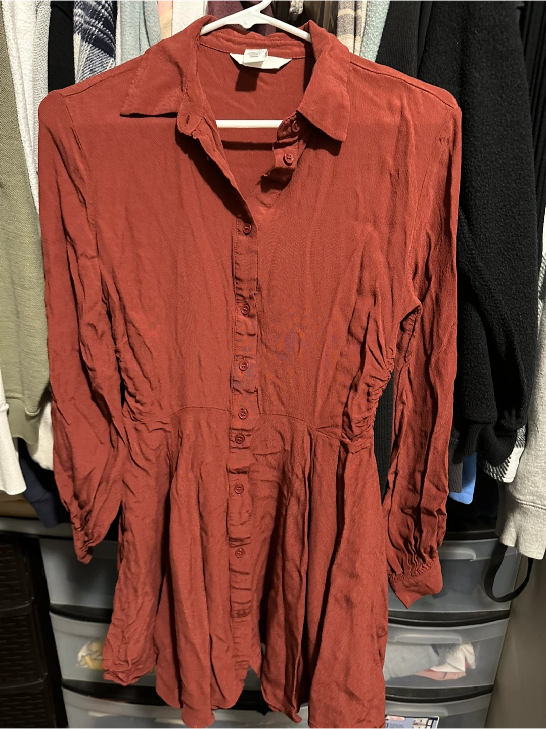 H&M Long Sleeve Collared Dress - Red - Size S