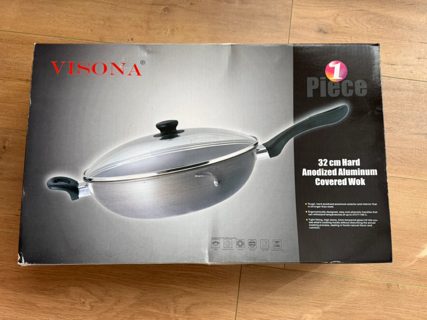 Visona 32 cm Hard Anodized Aluminum Covered Wok