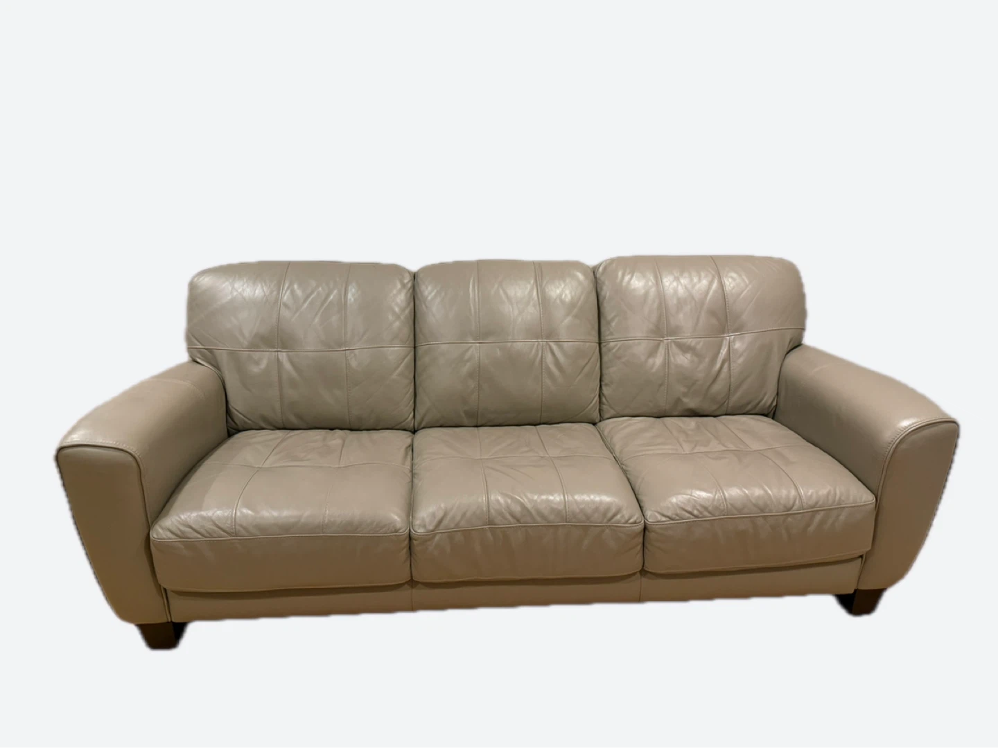 Light Gray Leather 3-Seater Sofa - photo 2