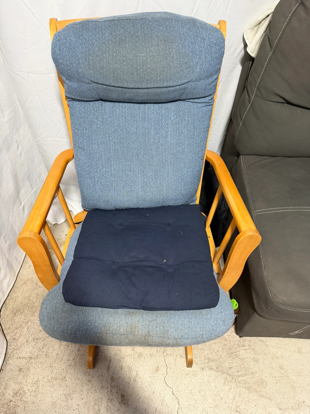 Wooden Glider Rocking Chair with Blue Cushions - photo 2
