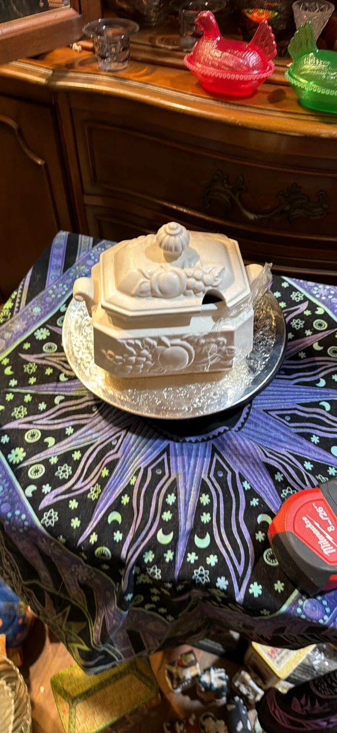 White Ceramic Tureen with Lid and Ladle