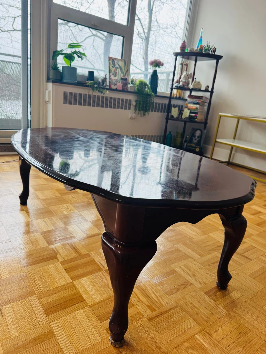 Dark Wood Oval Coffee Table