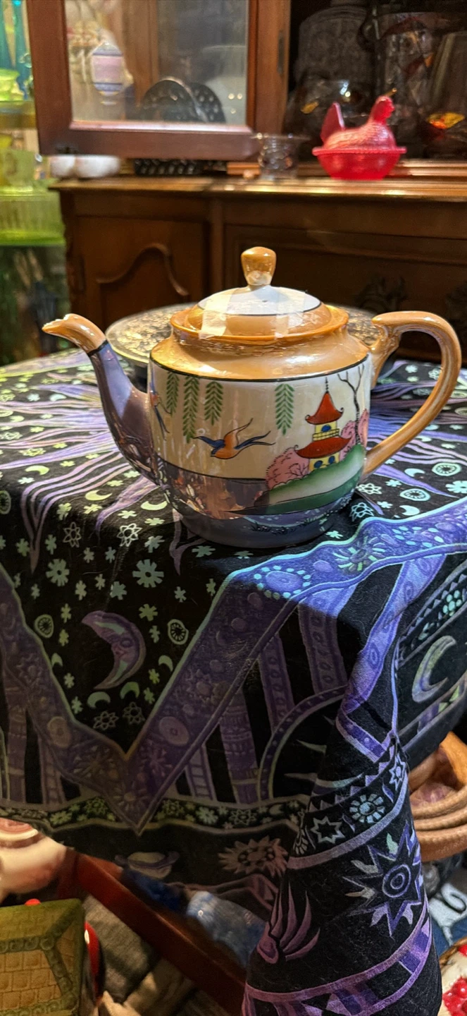 Vintage Japanese Teapot with Scenic Design
